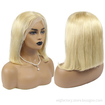 wholesale price blonde bob wig 100%human hair, pre plucked 100% human hair  613 color bob lace wigs,13*4 lace frontal hair wigs